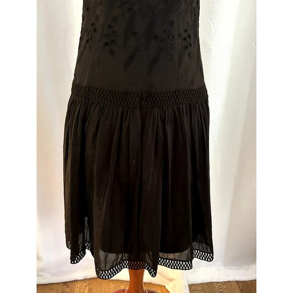 Ann Taylor Drop Waist Midi Dress Black Eyelet Silk Gatsby Dress Sz 4 - Picture 11 of 14